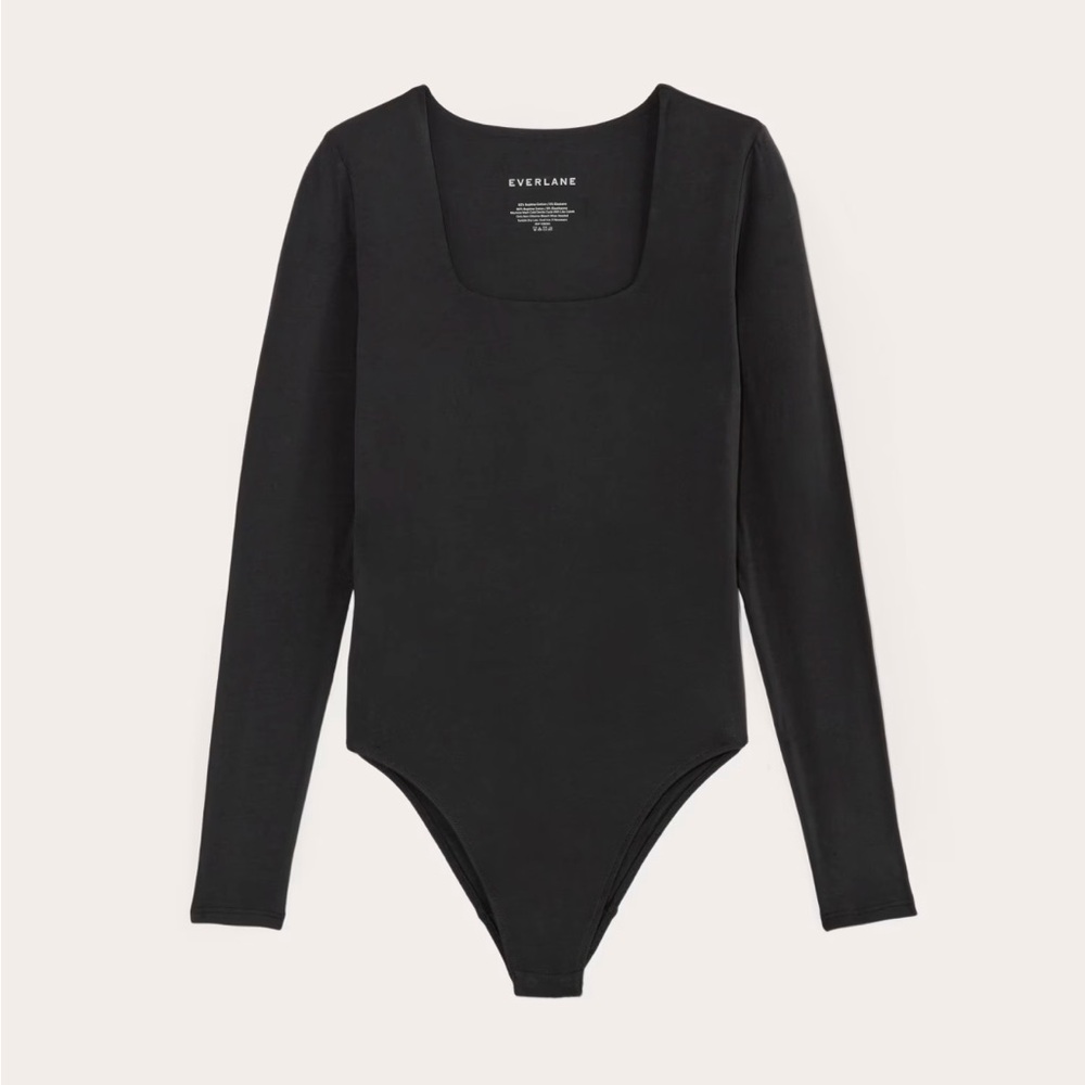 NWT Everlane Long-Sleeve Supima® Square-Neck Bodysuit - Black Medium